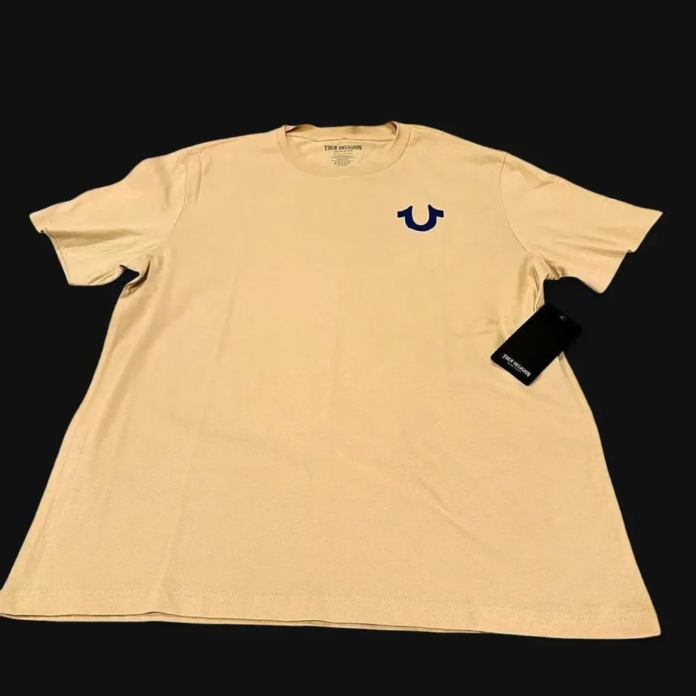True-religion Men's Yellow and Tan T-shirt